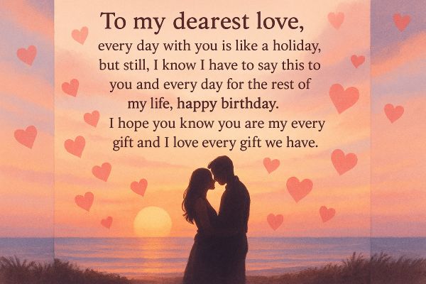 Wish: “To my dearest love, every day with you is like a holiday, but still, I know I have to say this to you and every day for the rest of my life, happy birthday. I hope you know you are my every gift and I love every gift we have.”