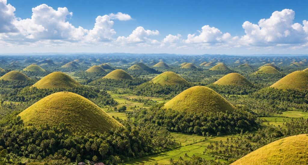 panoramic view of the Chocolate Hills in Bohol, Philippines